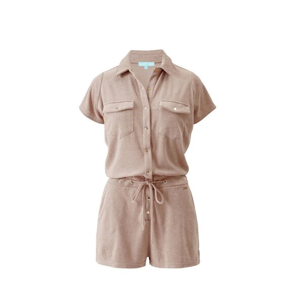 MELISSA ODABASH Cheryl Playsuit Romper Large Almond Beige Brown NEW Lounge Swim - Picture 1 of 13
